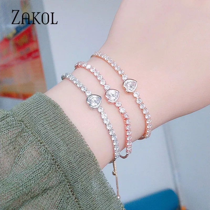 Новинка, Круглый Теннисный браслет ZAKOL для женщин, блестящие браслеты с кубическим цирконием и брелоками, женские свадебные ювелирные изделия, FSBP2140
