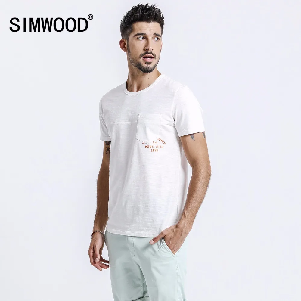 SIMWOOD 2019 Летние футболки Для мужчин Slim Fit О образным вырезом тонкий белый короткий