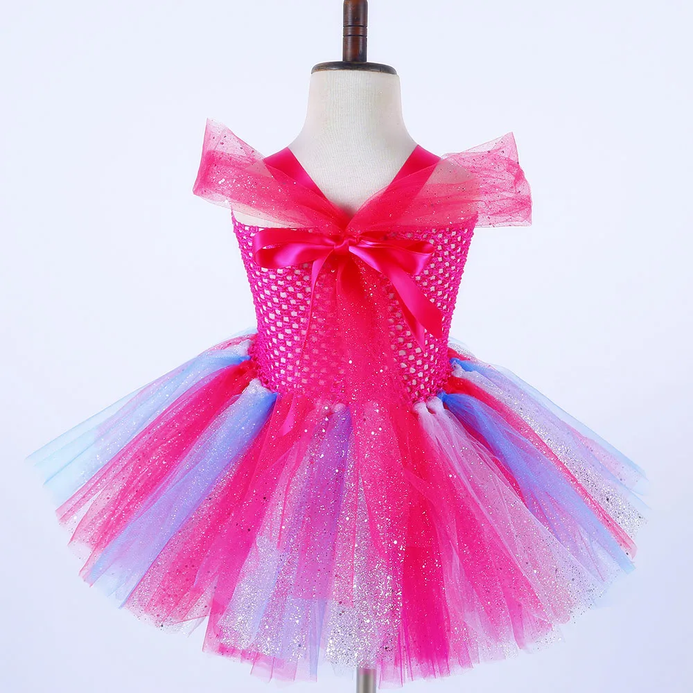 Sparkly Princess Trolls Tutu Dress Inspired Handmade Kids Knee Length Birthday Party Tutus Dresses Girls Halloween Custom 1-8Y | Детская