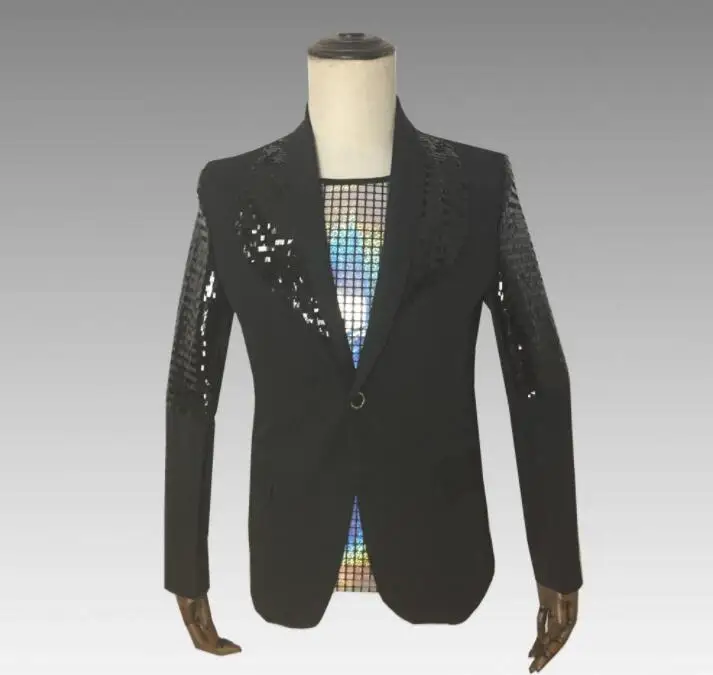 Black slim clothes men suits designs masculino homme terno stage singers jacket men sequins blazer dance star style dress punk