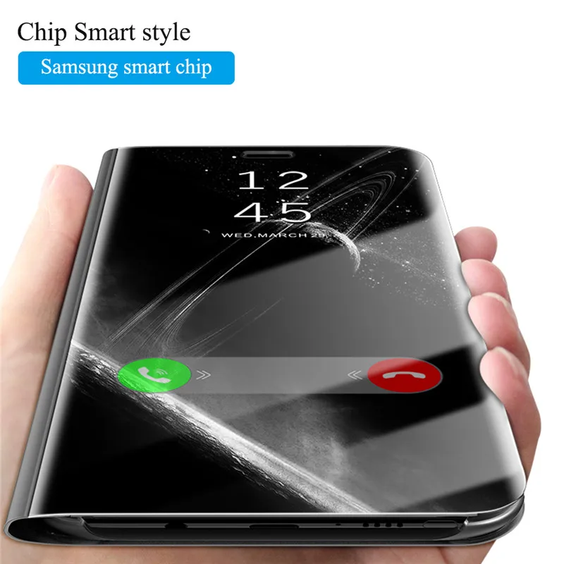 Прозрачный зеркальный флип чехол KQJYS с окошком для Samsung Galaxy S9 S8 Plus S7 S6 Edge смарт чип