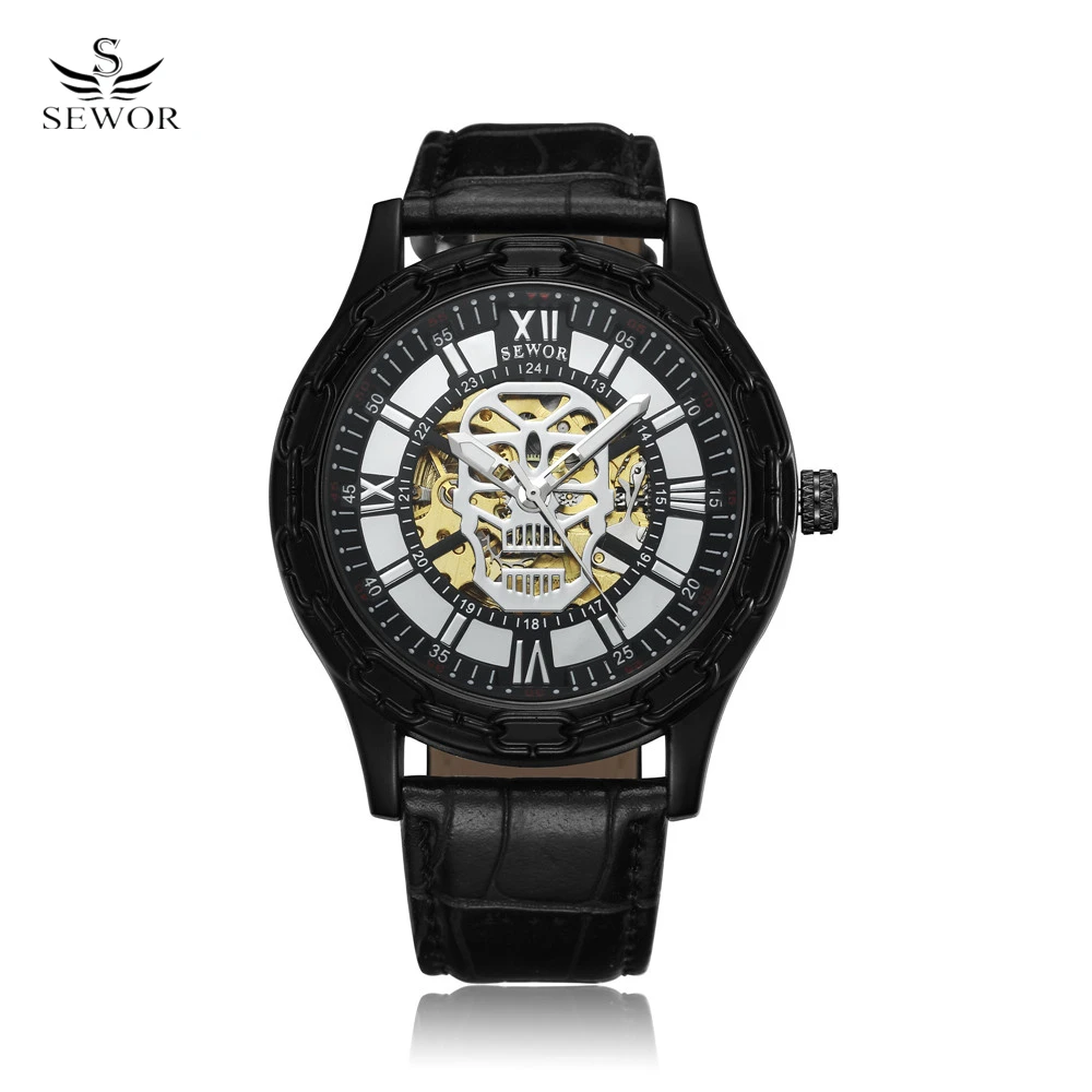 2017 SEWOR известный бренд Роскошные мужские часы циферблат Череп Horloge