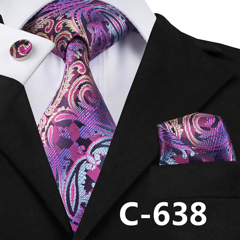 C-638 Hi-Tie Шелковый мужской фиолетовый галстук Роскошный Галстук Пейсли носовой Запонки Набор Новые свадебные вечерние модные деловые галстуки для мужчин - Цвет: C-638