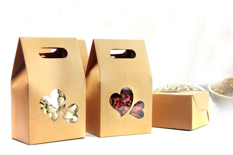 

10*15.5*6 20pcs stand up window brown kraft paper bags boxes recyclable for wedding/Gift/Jewelry/Food/Candy Package Paper Box
