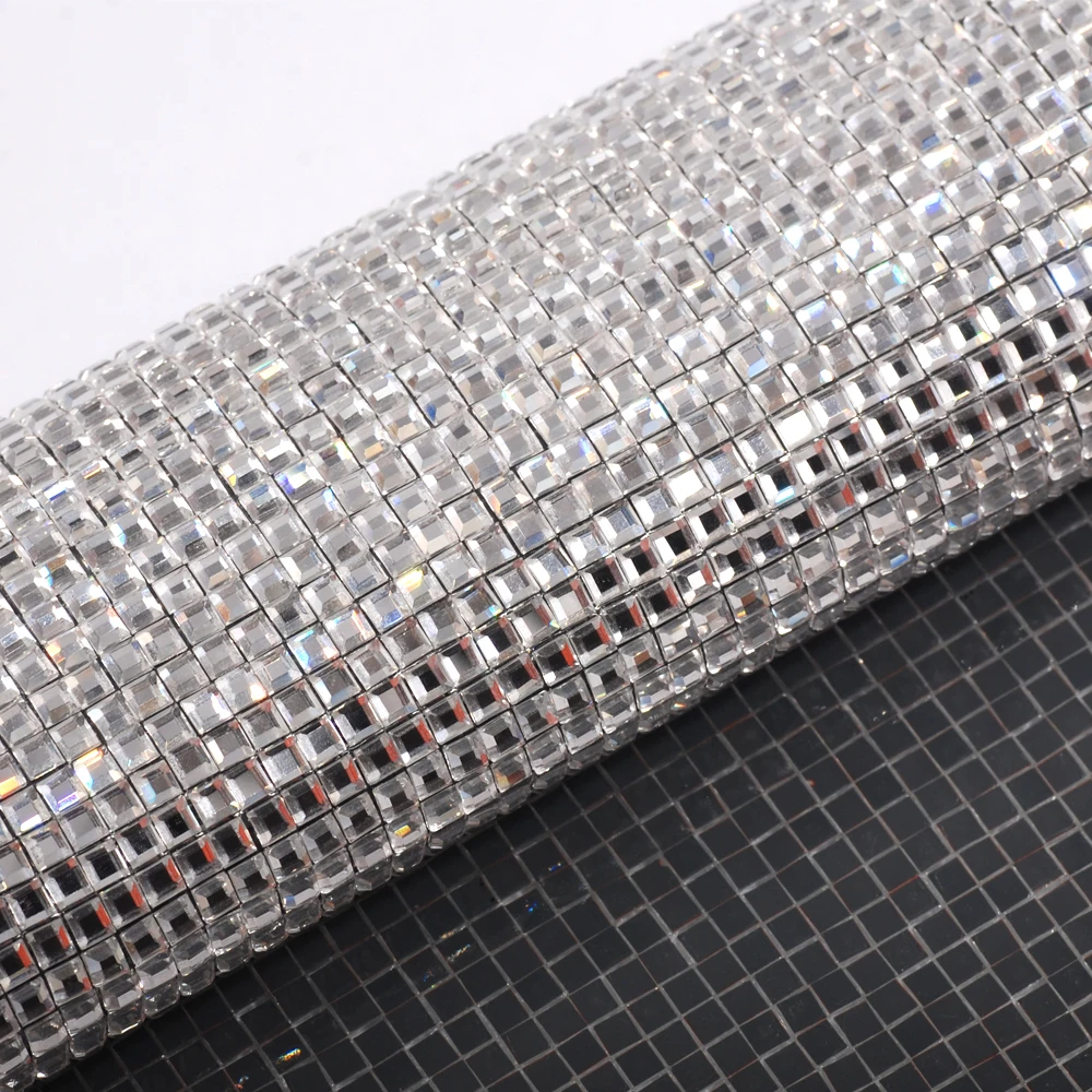24*40cm Glitter Crystal Glass Rhinestone 3*3mm Square Trim Hot Fix Fabric Sheet Strass Ribbon Applique For Dresses | Дом и сад