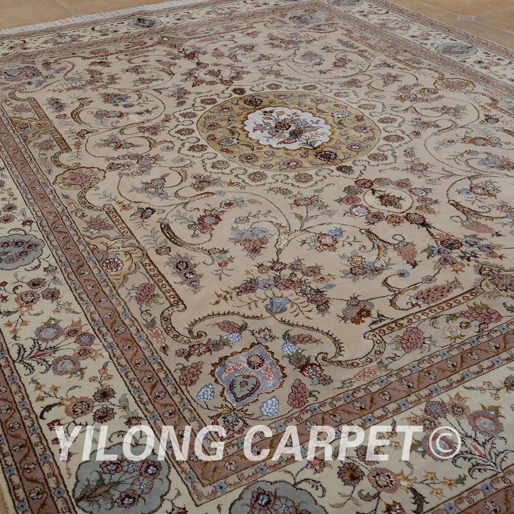 Yilong 9 'x 12' ручной работы иранский ковёр из шелка и шерсти Изысканный тонкий