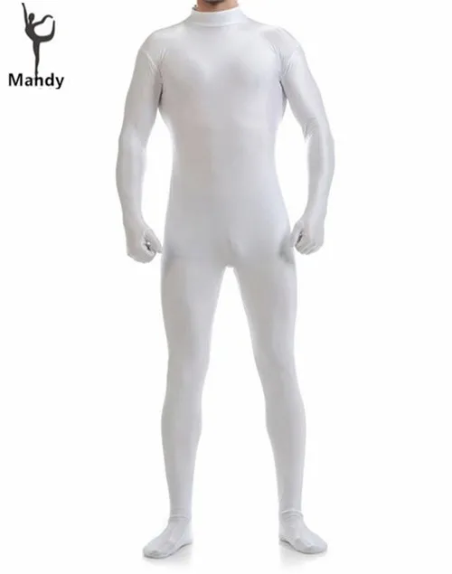 Мужской костюм зентай из черного лайкры и спандекса облегающий на молнии с