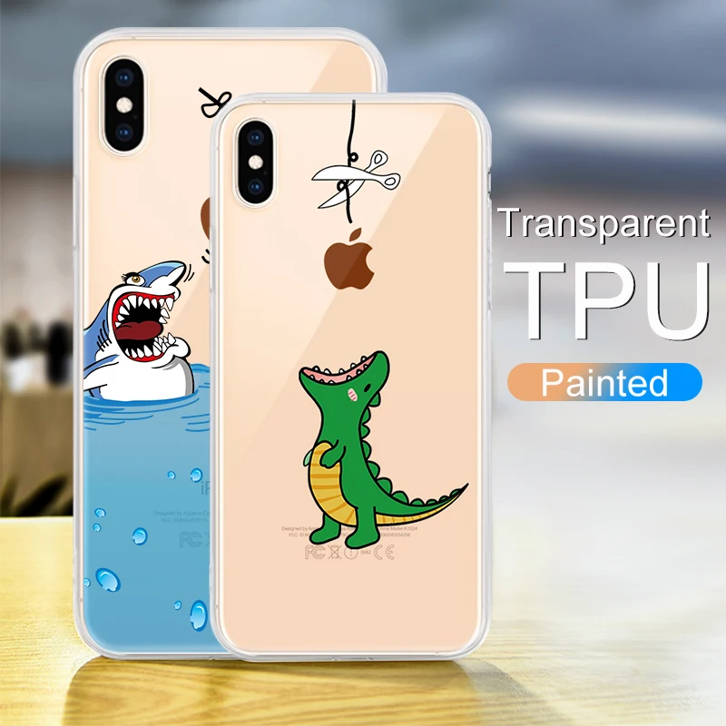 Чехлы с прозрачным рисунком для iPhone XS Max XR X 8 7 6 6S Plus 5 5S SE мультяшный Мягкий ТПУ