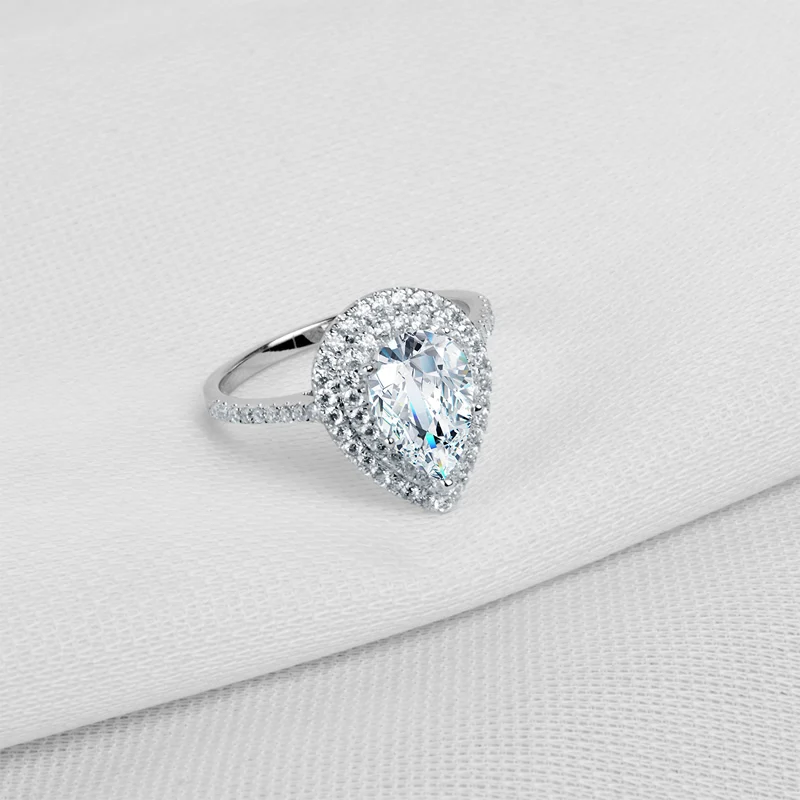 AINUOSHI двойное Halo Кольцо с вкраплениями 14K твердого белого/желтого золота Anillo 2 карата жемчужина вырезанные имитация алмаза женские кольца на годовщину