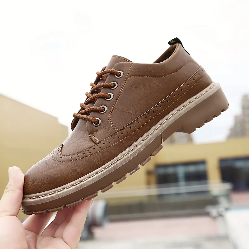 Ботинки мужские мотоциклетные в стиле ретро модные полусапожки с круглым носком