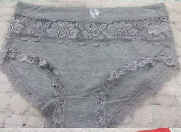 Серый Женские трусы, хлопковое нижнее белье размера плюс 6XL, большие размеры, сексуальное кружевное нижнее белье высокого качества, женские трусики с цветами - Цвет: Серый