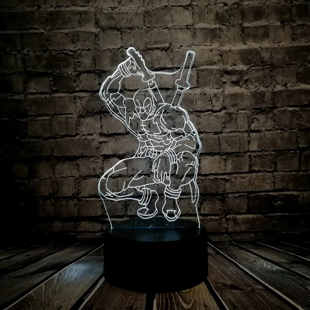 Горячий персонаж фильма 3D USB светодиодный настольный светильник Marvel анти-герой Дэдпул мультфильм ночник RGB контроллер 7 цветов Изменение крутой мальчик подарок