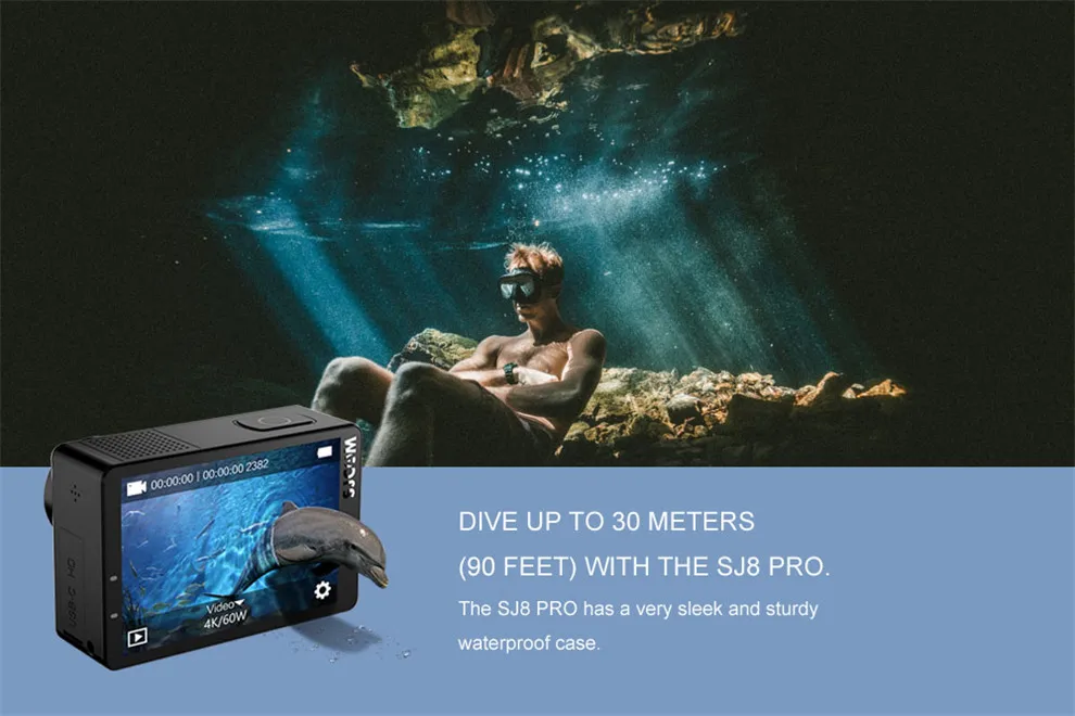 Экшн-камера SJCAM SJ8 PRO, 4 K, WiFi, для экстремальных видов спорта, DV, для активного отдыха, 2,33 ips, сенсорный экран, 30 м, водонепроницаемая, 12MP, SJ, Спортивная камера