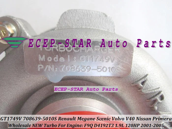 GT1749V 708639 5010S Турбокомпрессор для Renault Megane Scenic Volvo S40 V40 Nissan Primera F9Q D4192T3 1.9L|turbocharger