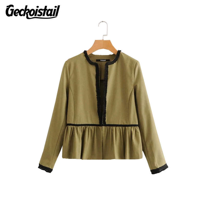 Geckoistail 2018 Women Basic Notched Collar Solid Lace Blazer Kimono Coat Long Sleeve Female Casual Elegant outwear tops Clothes | Женская