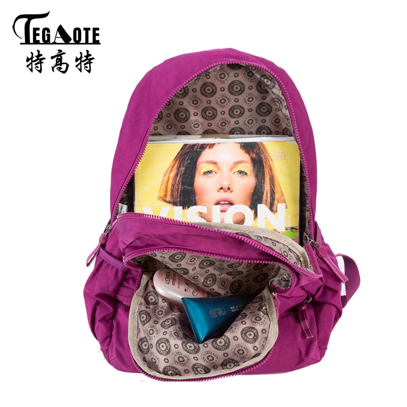 Tegaote нейлон Водонепроницаемый рюкзак для девочки-подростка Mochila женственный