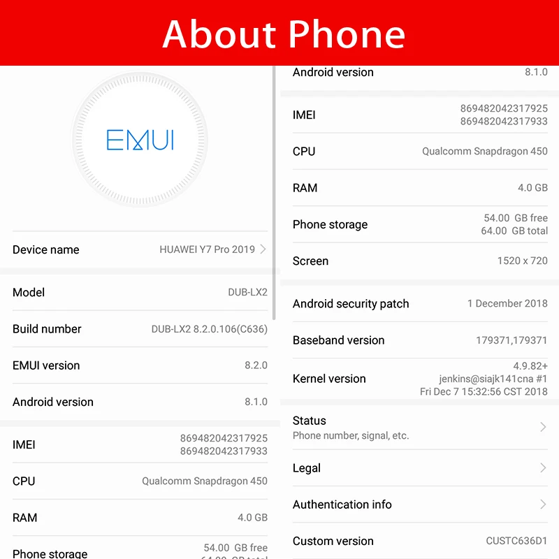 Huawei Enjoy 9 4000mAh Y7 Pro 2019 смартфон глобальная прошивка 6 26 &quotFullview Snapdragon 450