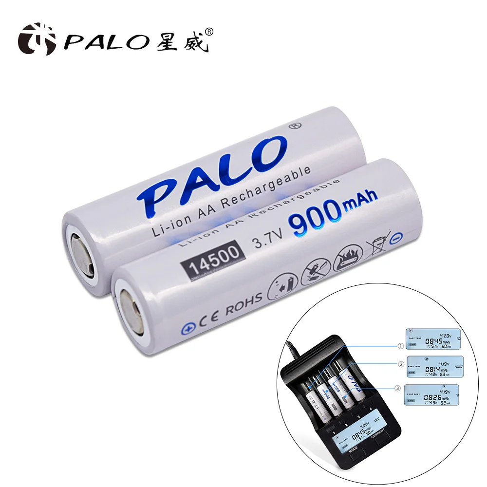 PALO 14500 900mAh 3 7 V литий ионная аккумуляторная батарея AA литиевая для светодиодных