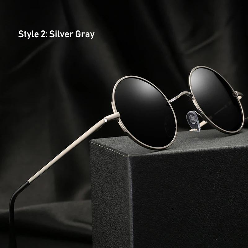 Style 2 Silver Мужские классические ретро круглые поляризованные солнцезащитные очки, женские винтажные очки для вождения, металлическая оправа, уличные очки для рыбалки, UV400 - Цвет линз: Style 2 Silver