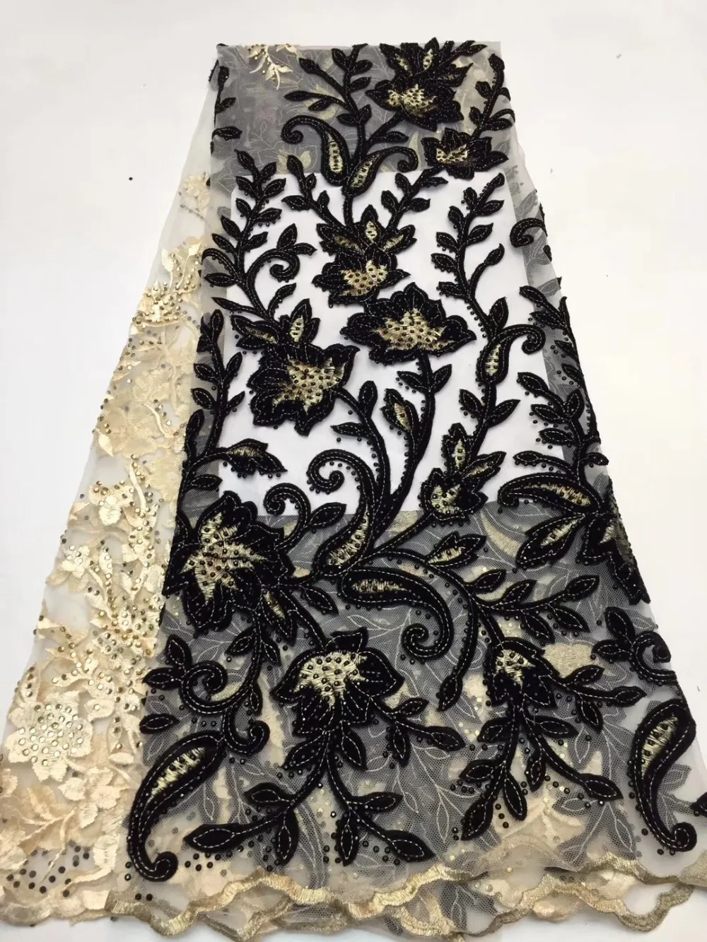 

2019 new African chiffon lace fabric, French lace fabric wedding dress with high-quality gemstones