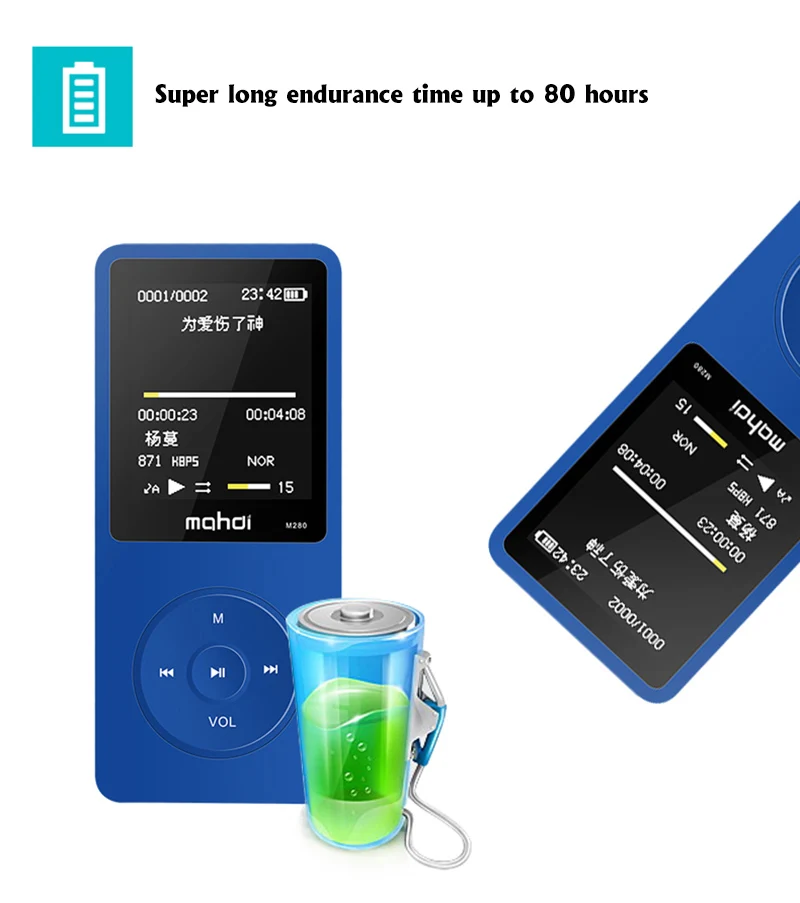 Mahdi M280 Спортивный MP3 плеер, работающий портативный аудио Hi-Fi плеер, 8 ГБ, 1,8 дюйма, TFT экран, поддержка 128 ГБ, TF карта, FM радио, диктофон