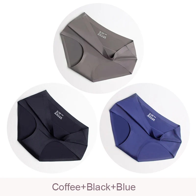 Coffee Black Blue Сексуальные трусики, женское нижнее белье со средней посадкой, ледяной шелк, прохладные освежающие бесшовные трусики, женское сексуальное нижнее белье, трусы для женщин - Цвет: Coffee Black Blue