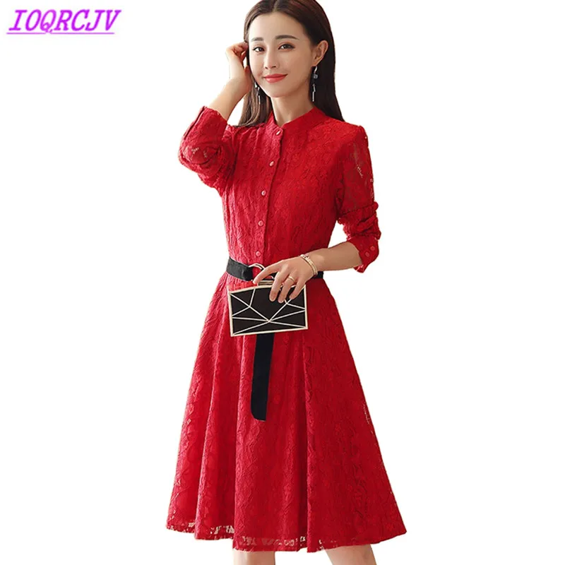 

New Spring Ladies Lace Dress Fashion Solid color Slim Dress Plus size High waist Bottoming Lace Dress Medium length IOQRCJV H178