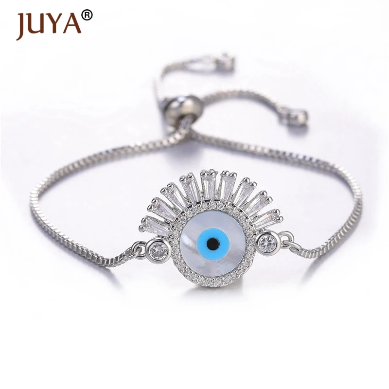 Juya 2019 Women Summer Bracelet Shell and Zircon Crystal Lucky Turkish Evil Eye Bracelets Bangle Femme Jewelry bransoletki | Украшения и