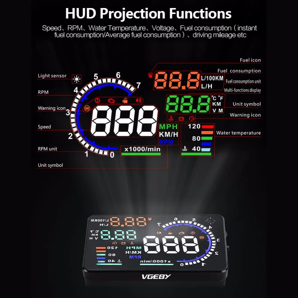 Стайлинг автомобиля GPS A8 5 ''OBD II Автомобильный дисплей HUD на лобовом стекле