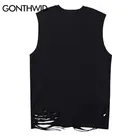 GONTHWID потертый рваный с дырками безразмерный жилет топы хипстерские мужские хип-хоп повседневные удлиненные футболки без рукавов