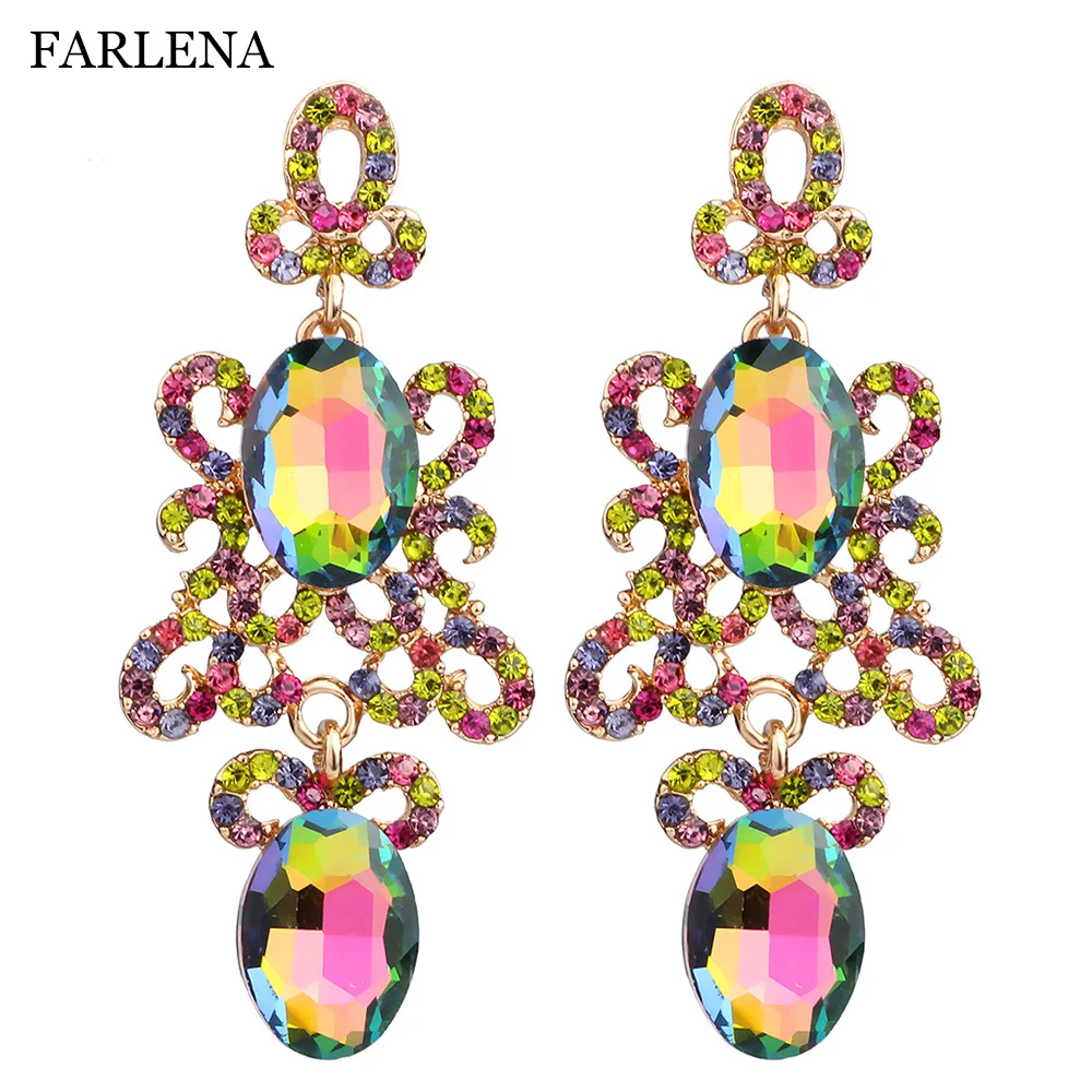 Женские длинные висячие серьги FARLENA 9 цветов с кристаллами роскошные свадебные на