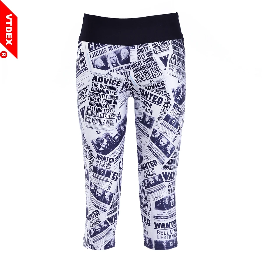 VTDEX Harry Potter Yoga Pants Newspaper Pattern 2018 Women Elastic Fitness Sport Leggings Capri Running Tights Breathable | Спорт и