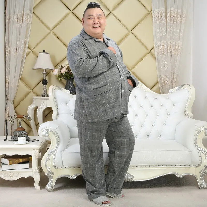 Мужские пижамные комплекты размера плюс XXXXXL из хлопка, Весенние Простые клетчатые мужские пижамы, повседневные пижамы для мужчин