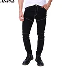 Новинка 2017, черные мужские джинсы-карандаш, модные повседневные дизайнерские брендовые 3D зауженные узкие джинсы из денима, T0104