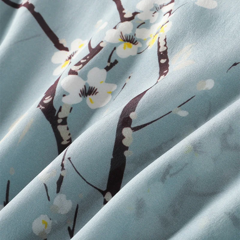 Женская блузка с цветочным принтом 100% натуральный шелк креп короткими рукавами в