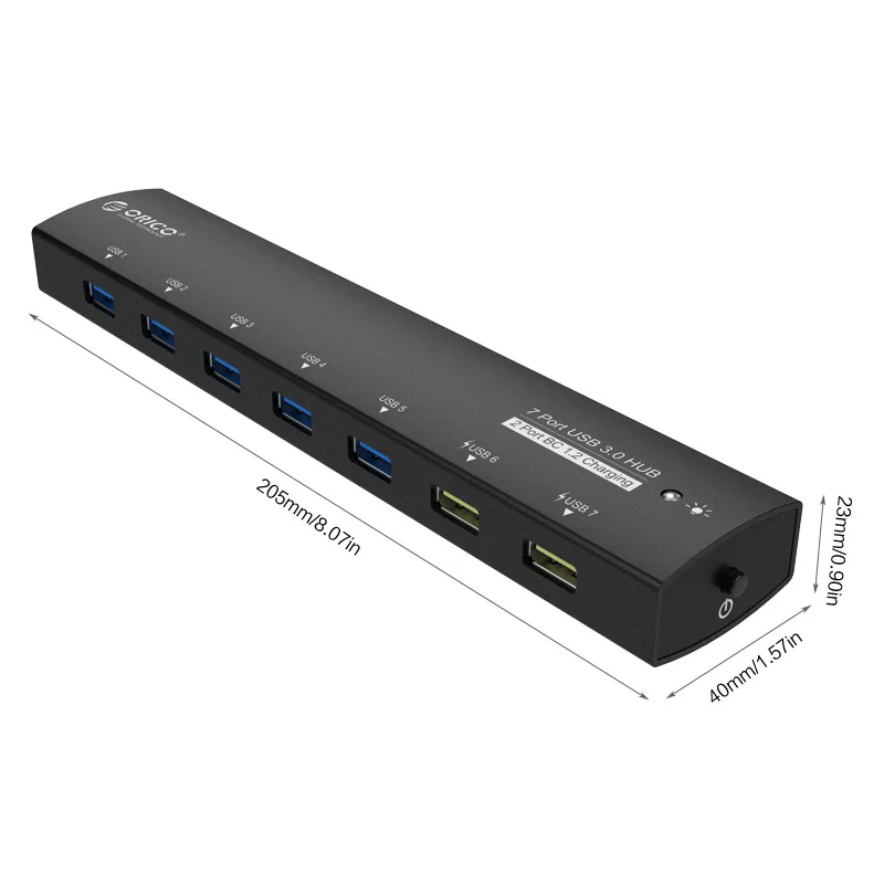 ORICO AS7C2 алюминиевый концентратор USB 3 0 с адаптером питания 7 портов 2 интерфейсом