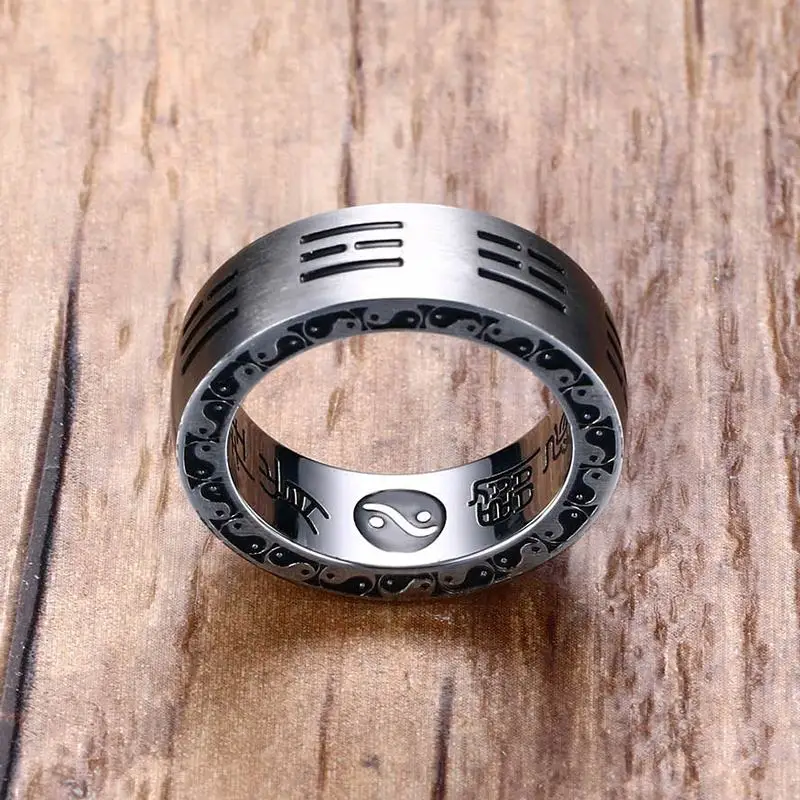 Мужские кольца из нержавеющей стали в китайском стиле Taoist Tai Chi Bagua Lucky Prayer Ring