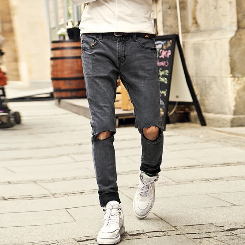 Мужские осенне зимние джинсы с дырками в стиле ретро 2017|jeans jeans|european men jeansmens european