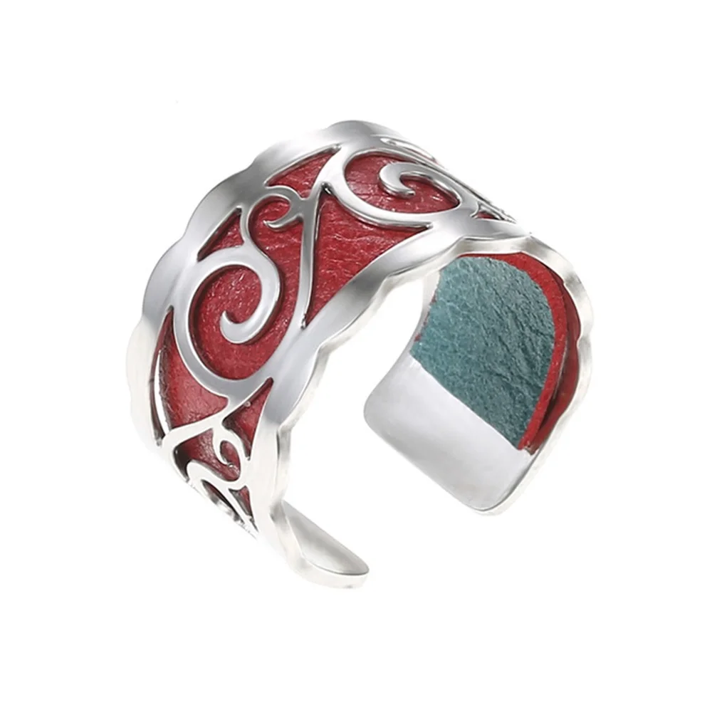red Legenstar Reversible Leather Rings For Women Bijoux Acier Inoxydable Argent Stainless Steel Interchangeable Bague Femme jewelry - Цвет основного камня: red