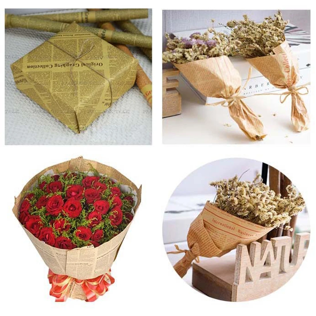 Подарочная оберточная бумага винтажная газетная обертка Двусторонняя Декор