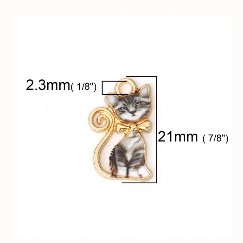 2 DoreenBeads подвески из цинкового сплава на основе кошки, животные, золото, оранжевый, черный, белый цвет, Красочные эмаль 21 мм(7/") x 13 мм(4/8"), 10 шт - Окраска металла: 2