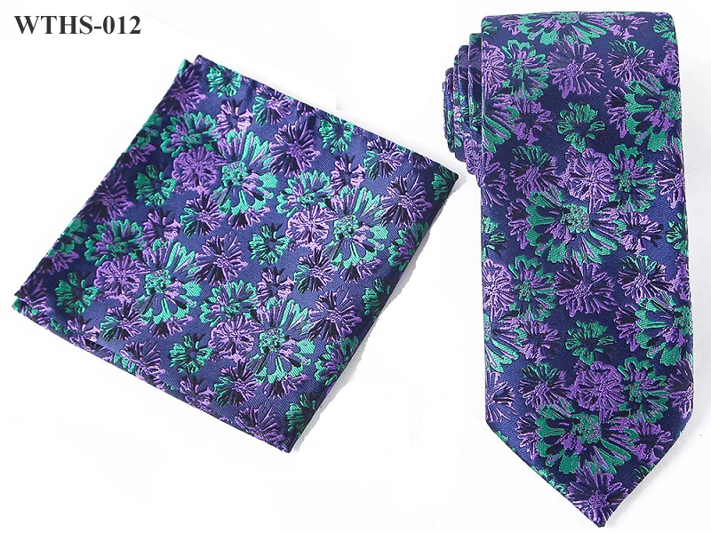Tailor Smith Necktie and Hankerchief Set Dot Animal Wolf Shark Floral Tie Set 7.5CM Microfiber Woven Suit Tie with Pocket Square