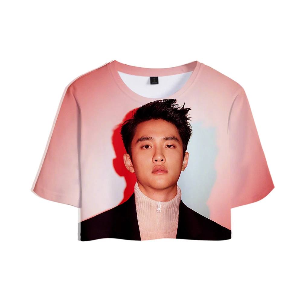 Женский укороченный топ EXO Love Shot с 3D принтом модная летняя футболка коротким