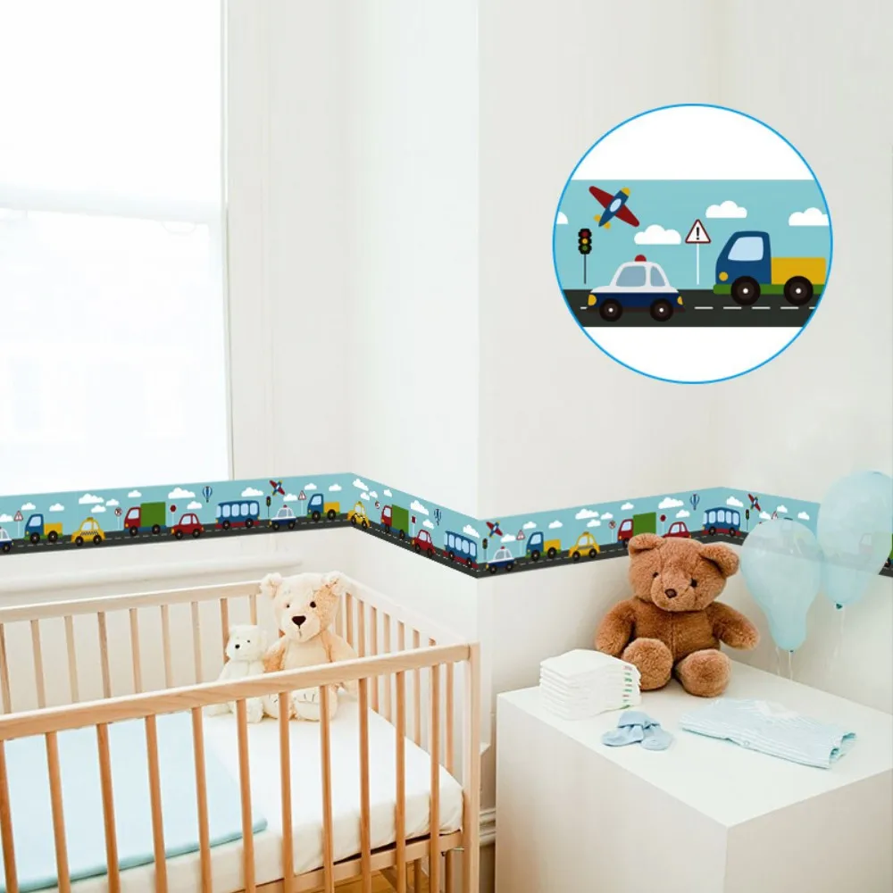 

Waistline Self Adhesive Wallpaper Baseboard Living Room Bathroom Children Cars Clouds Cartoon Pattern Wall Stickers YX01