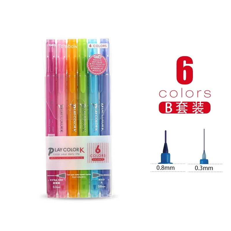6 color Япония TOMBOW двуглавый цвет воды ручка GCF-611 тонкий Маркер 6 12 36 цветов - Цвет: 6 color
