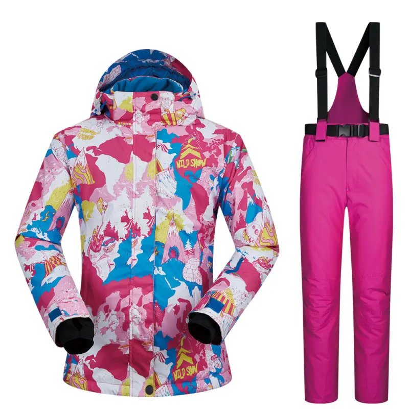 Women Ski Suit Brands New Windproof Waterproof Breathable Warmth Snow Jacket and Pant Winter Sets Skiing and Snowboarding Jacket - Цвет: MHXR And Rose Red