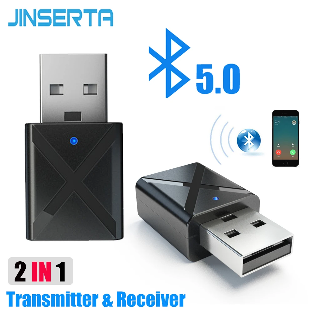 JINSERTA Автомобильный Bluetooth 5,0 адаптер 2-в-1 Беспроводной передатчик адаптеры приемника стерео музыка с разъемом подачи внешнего сигнала AUX донгл для ТВ ПК Динамик