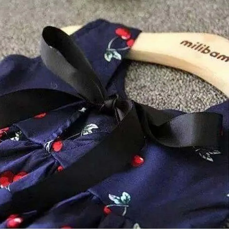 Девушки платье с вишневым рисунком сзади Платье хлястиками хлопок принцесса