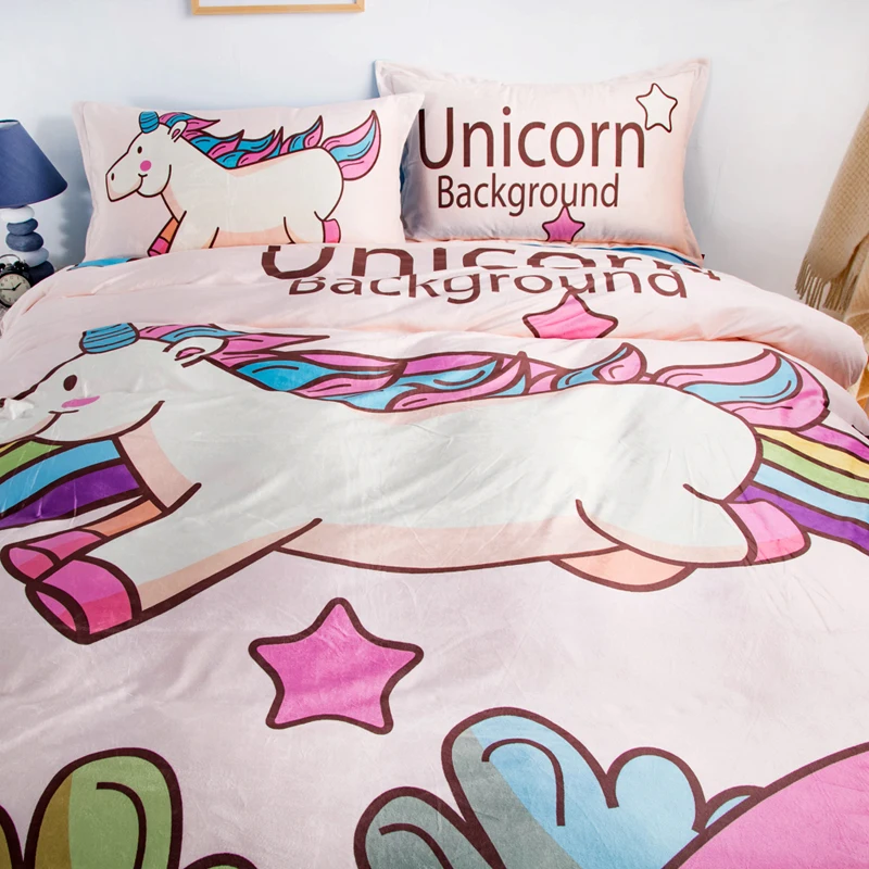 Прекрасный мультфильм единорог Печать флисовая ткань зимний толстый набор