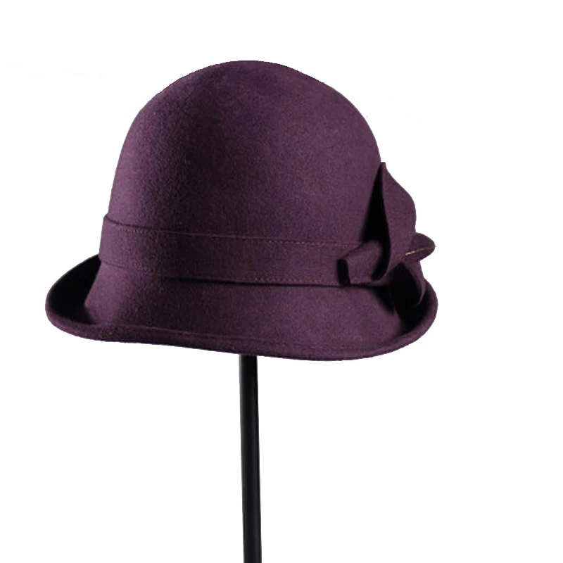 Женская винтажная фетровая шляпка Колокол FS котелок из 100% шерсти с широкими